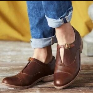 Kork-Ease Brown Leather T-Strap Flats